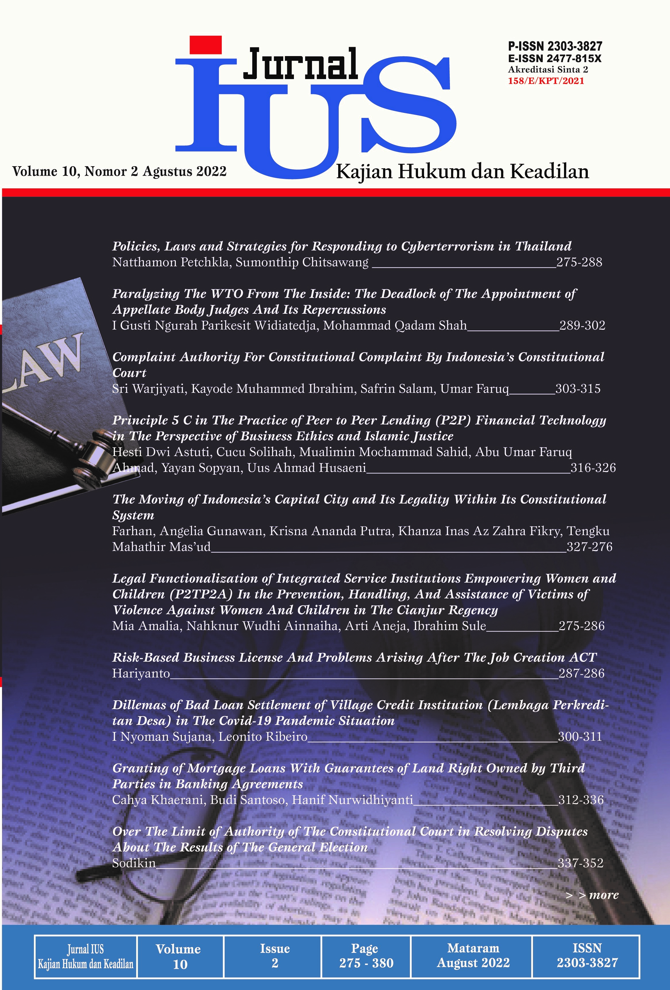 					View Vol. 10 No. 2: August 2022 : Jurnal IUS Kajian Hukum dan Keadilan
				